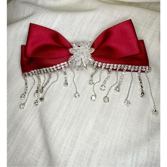 Gorgeous deep red rhinestone and beaded hair claw - Picture 3 of 6